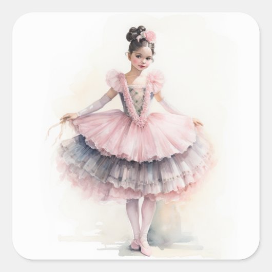 Clara (Zwart haar) uit het Notenkraker Ballet Vierkante Sticker (Voorkant)