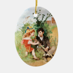 Clare with Boy and Crutch Keramisch Ornament