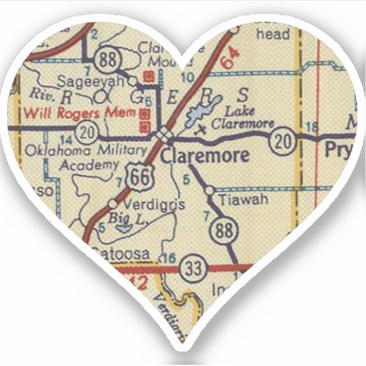 Claremore OK Retro-kaart Sticker (Voorkant)