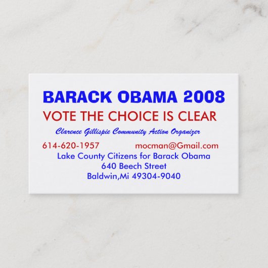 Clarence Gillispie, Community Acti... - Gepersonal Visitekaartje (Voorkant)