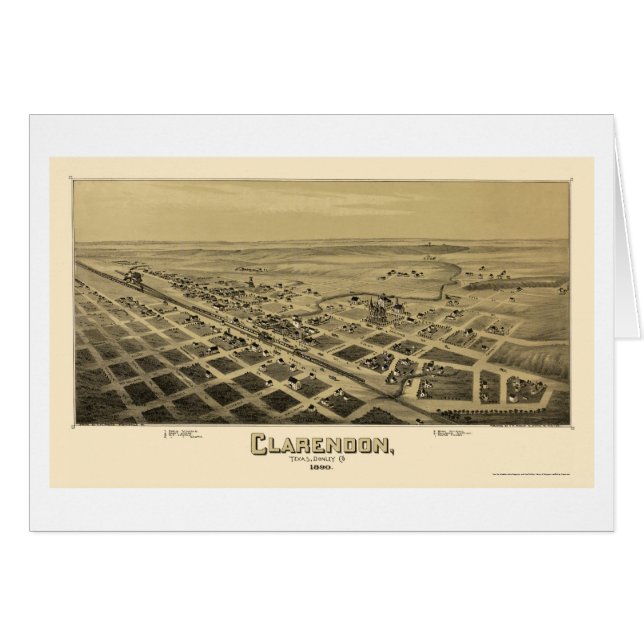 Clarendon, TX Panoramic Map - 1890 (Voorkant Horizontaal)