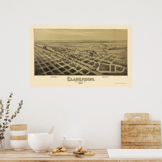 Clarendon, TX Panoramic Map - 1890 Poster (Keuken)