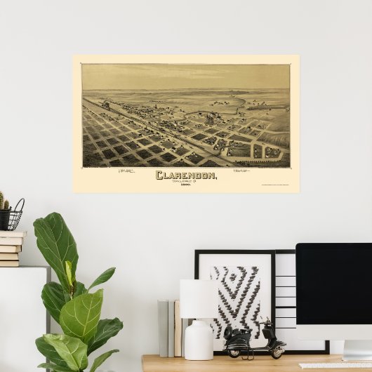 Clarendon, TX Panoramic Map - 1890 Poster (Thuiskantoor)