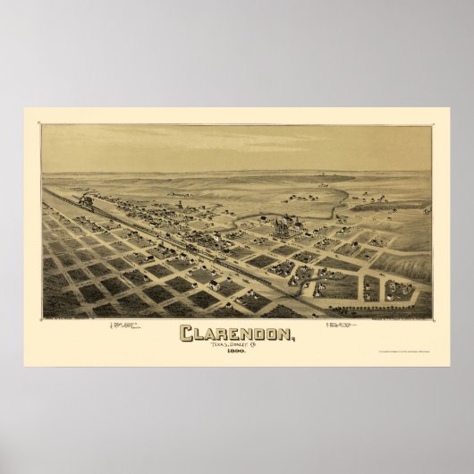 Clarendon, TX Panoramic Map - 1890 Poster (Voorkant)