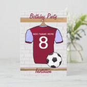 Claret and Blue Soccer Jersey Birthday Party Kaart (Staand voorkant)