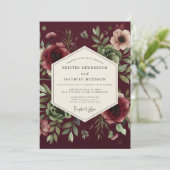 Claret Dramatische Bloem Bruiloft Kaart (Staand voorkant)