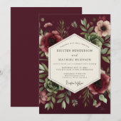 Claret Dramatische Bloem Bruiloft Kaart (Voorkant / Achterkant)