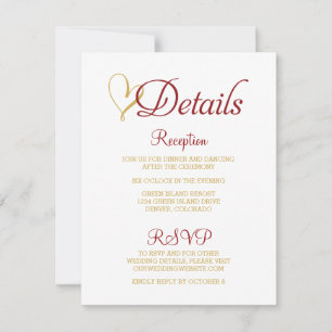 Claret Gold Heart Wedding Details Kaart