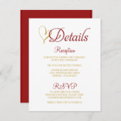 Claret Gouden Hart Trouwdetails Kaart (Voorkant / Achterkant)