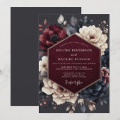 Claret Midnight Flora Bruiloft Kaart (Voorkant / Achterkant)