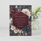 Claret Midnight Flora Wedding Kaart (Staand voorkant)