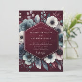Claret Moody Anemone Bruiloft Kaart (Staand voorkant)