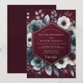 Claret Moody Anemone Bruiloft Kaart (Voorkant / Achterkant)