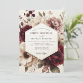 Claret Moody Bloom Wedding Kaart (Staand voorkant)