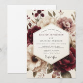 Claret Moody Bloom Wedding Kaart (Voorkant / Achterkant)