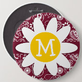 Claret Paisley; Bloemen; Daisy Ronde Button 6,0 Cm (Voorkant /achterkant)