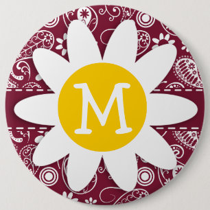 Claret Paisley; Bloemen; Daisy Ronde Button 6,0 Cm