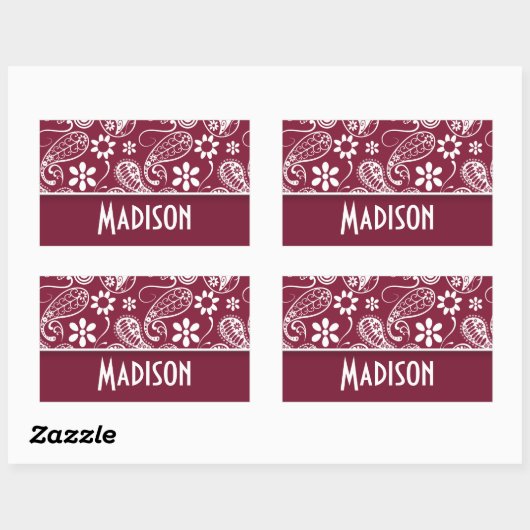Claret Paisley; gepersonaliseerd Rechthoekige Sticker (Vel)