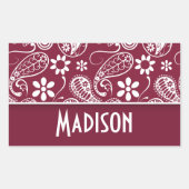 Claret Paisley; gepersonaliseerd Rechthoekige Sticker (Voorkant)