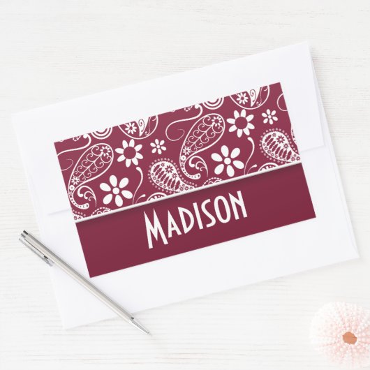 Claret Paisley; gepersonaliseerd Rechthoekige Sticker (Envelop)