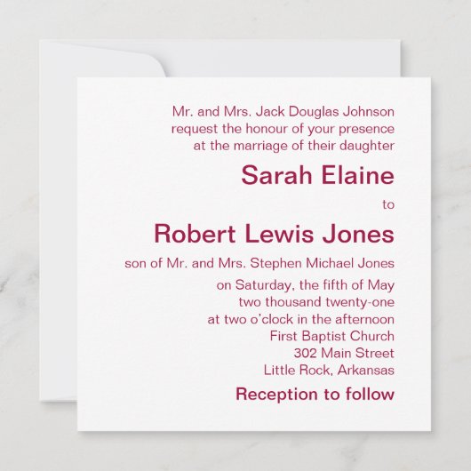 Claret Red & White Minimalist Wedding Invitation Kaart (Achterkant)