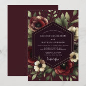 Claret Renaissance Bloom Wedding Kaart (Voorkant / Achterkant)