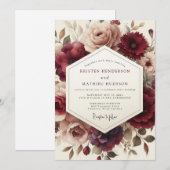 Claret Romantic Bloom Wedding Kaart (Voorkant / Achterkant)