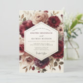 Claret Romantische Bloem Bruiloft Kaart (Staand voorkant)