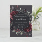 Claret Somber Flora Bruiloft Kaart (Staand voorkant)