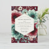 Claret Teal Moody Bloom Bruiloft Kaart (Staand voorkant)