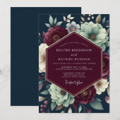 Claret Teal Shadowy Bloom Wedding Kaart (Voorkant / Achterkant)