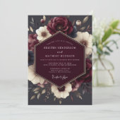 Claret Tenebrous Flora Wedding Kaart (Staand voorkant)
