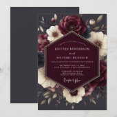 Claret Tenebrous Flora Wedding Kaart (Voorkant / Achterkant)