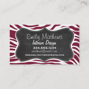 Claret Zebra Stripes Animal Print Chalkboardblik Visitekaartje