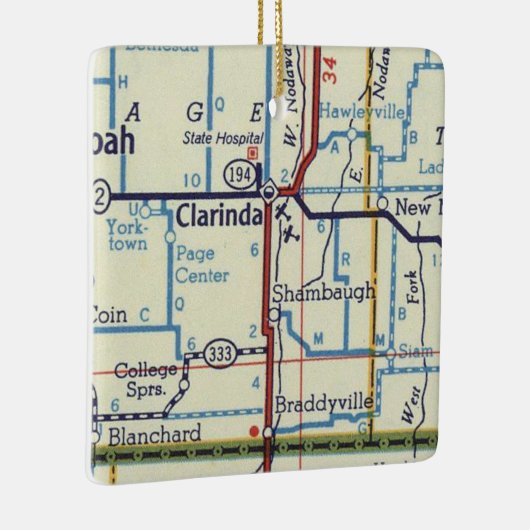 Clarinda IA  kaart Keramisch Ornament (Rechts)