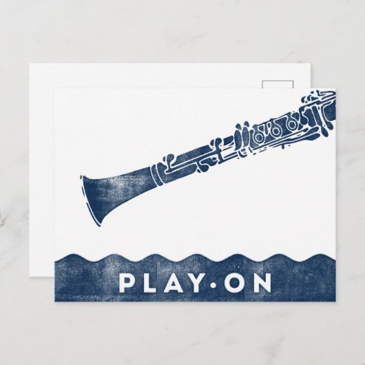 Clarinet Briefkaart -  Retro Navy Blue White (Voorkant / Achterkant)