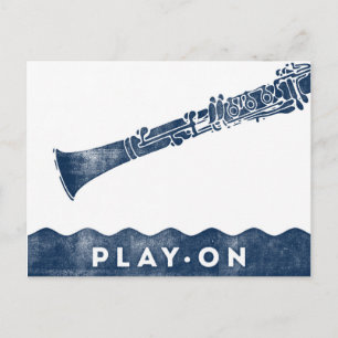 Clarinet Briefkaart -  Retro Navy Blue White