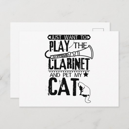 Clarinet Cat Briefkaart (Voorkant / Achterkant)