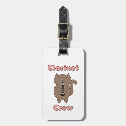 Clarinet Crew Roze Bruine Kat Bagagelabel (Voorkant verticaal)