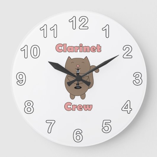 Clarinet Crew Roze Bruine Kat Grote Klok (Voorkant)