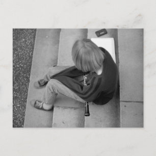 Clarinet Girl Player on Steps with Tuner and Music Briefkaart