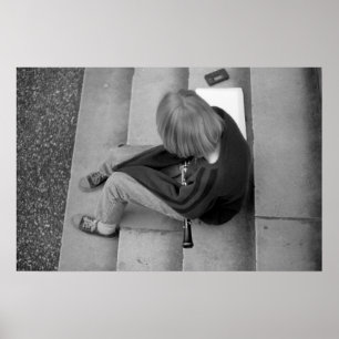 Clarinet Girl Player on Steps with Tuner and Music Poster