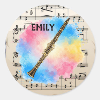 Clarinet Harmony: kleurrijke Waterverven Ronde Sticker