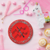 Clarinet, kleurrijke rode achtergrond, papieren bordje (Feest)