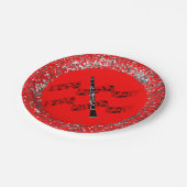 Clarinet, kleurrijke rode achtergrond, papieren bordje (Gekanteld)