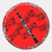 Clarinet, kleurrijke rode achtergrond, ronde sticker (Voorkant)