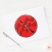 Clarinet, kleurrijke rode achtergrond, ronde sticker (Envelop)