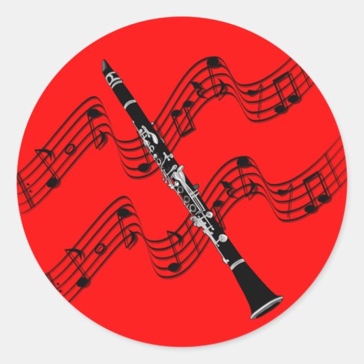 Clarinet, kleurrijke rode achtergrond, ronde sticker (Voorkant)