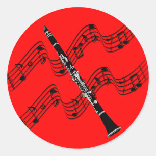 Clarinet, kleurrijke rode achtergrond, ronde sticker
