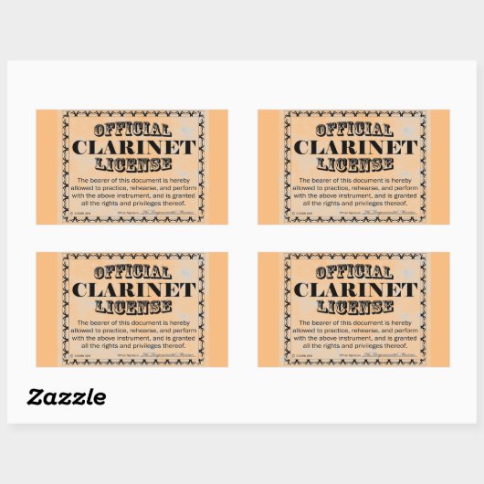 Clarinet License Rectangular Sticker (Vel)